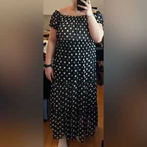 Long Flowy Dress Black and White Dot